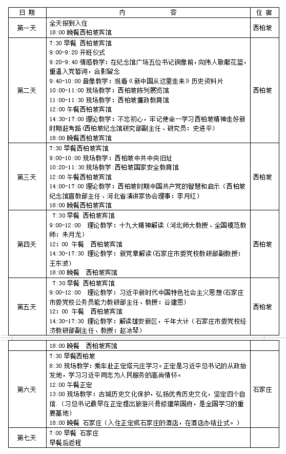 西柏坡精神七天培訓(xùn)方案